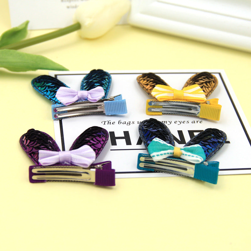 Wholesale Fish Scale Reversed 3D Bow Rabbit Ear Hair Clip